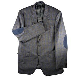 Canaletto Vitale Barberis Canonico 44L‎ Mens Plaid Sport Coat Blazer Elbow Patch